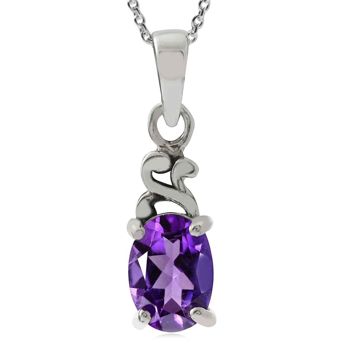 Natural African Amethyst 925 Sterling Silver Victorian Solitaire Pendant with 18 Inch Chain Necklace