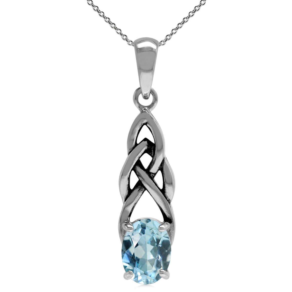 1.5ct. Genuine Blue Topaz 925 Sterling Silver Celtic Knot Solitaire Pendant w/ 18" Chain Necklace silvershake