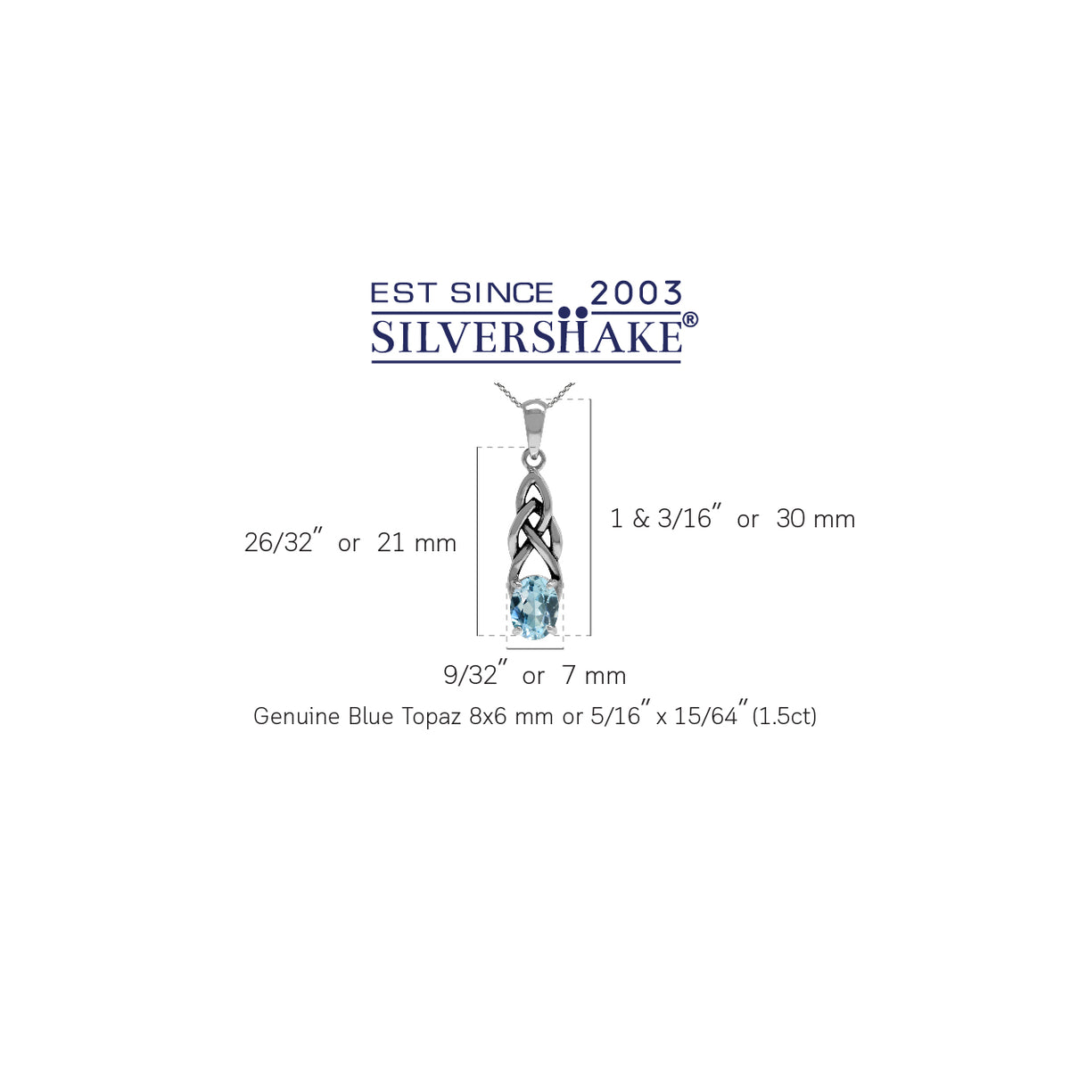 1.5ct. Genuine Blue Topaz 925 Sterling Silver Celtic Knot Solitaire Pendant w/ 18" Chain Necklace silvershake