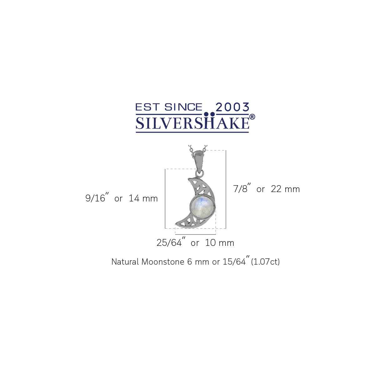 Natural Moonstone 925 Sterling Silver Filigree Crescent Moon Pendant with 18 Inch Chain Necklace