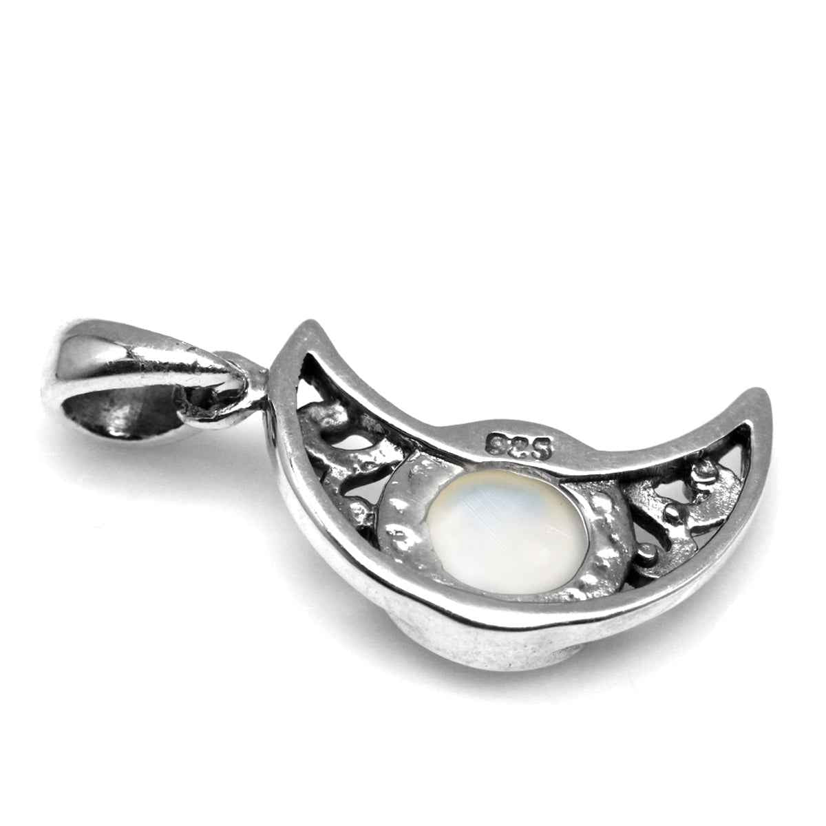 Natural Moonstone 925 Sterling Silver Filigree Crescent Moon Pendant with 18 Inch Chain Necklace