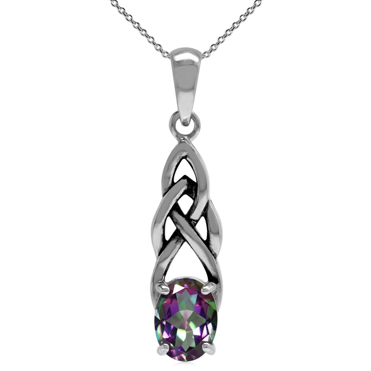 1.44ct. Mystic Fire Topaz 925 Sterling Silver Celtic Knot Solitaire Pendant w/ 18" Chain Necklace silvershake