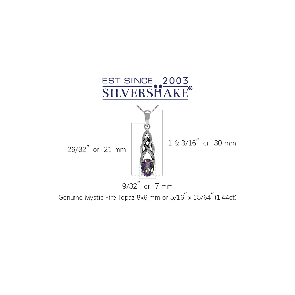 1.44ct. Mystic Fire Topaz 925 Sterling Silver Celtic Knot Solitaire Pendant w/ 18" Chain Necklace silvershake