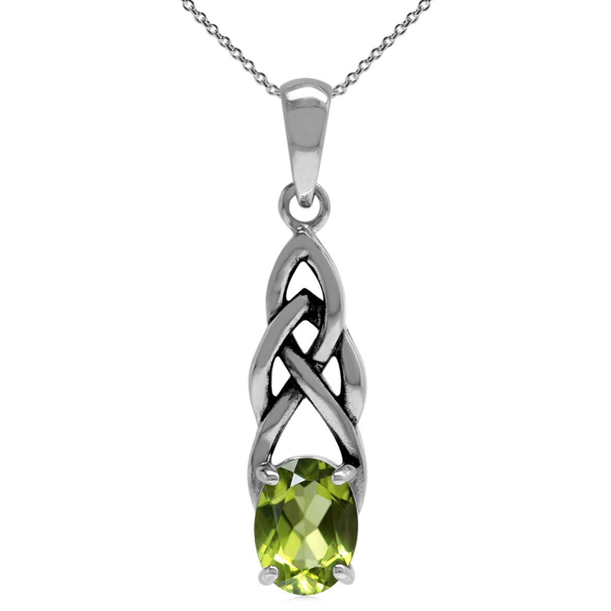 1.32ct. Natural Peridot 925 Sterling Silver Celtic Knot Solitaire Pendant w/ 18 Inch Chain Necklace silvershake