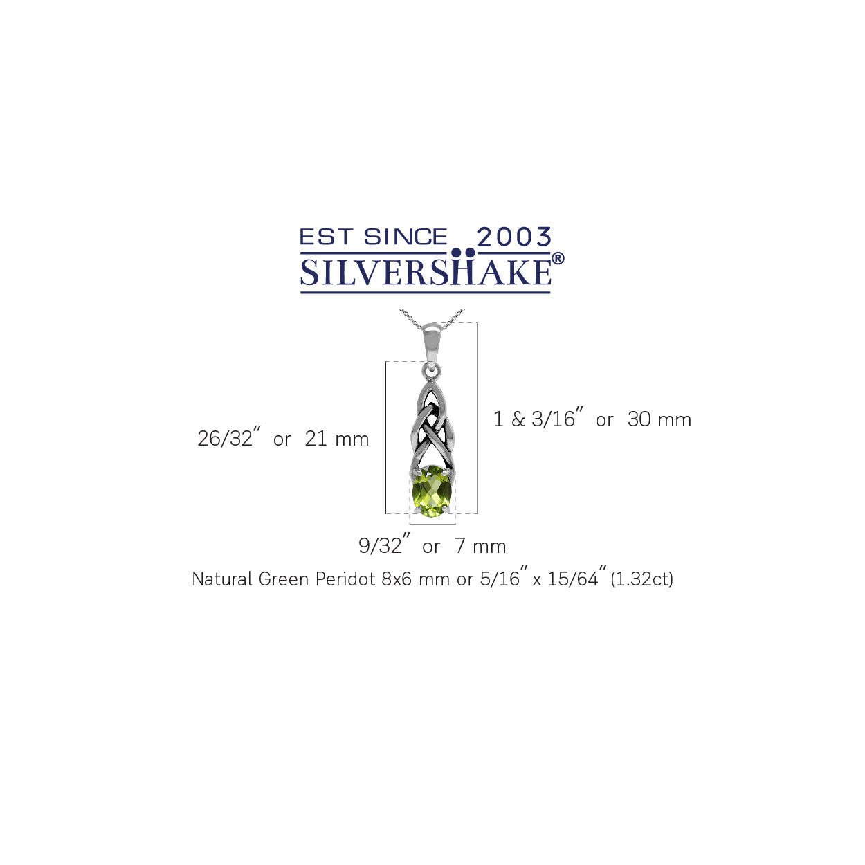 1.32ct. Natural Peridot 925 Sterling Silver Celtic Knot Solitaire Pendant with 18 Inch Chain Necklace