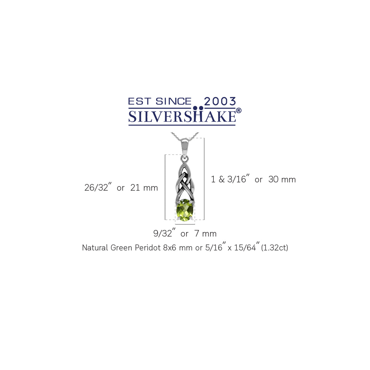 1.32ct. Natural Peridot 925 Sterling Silver Celtic Knot Solitaire Pendant w/ 18 Inch Chain Necklace silvershake