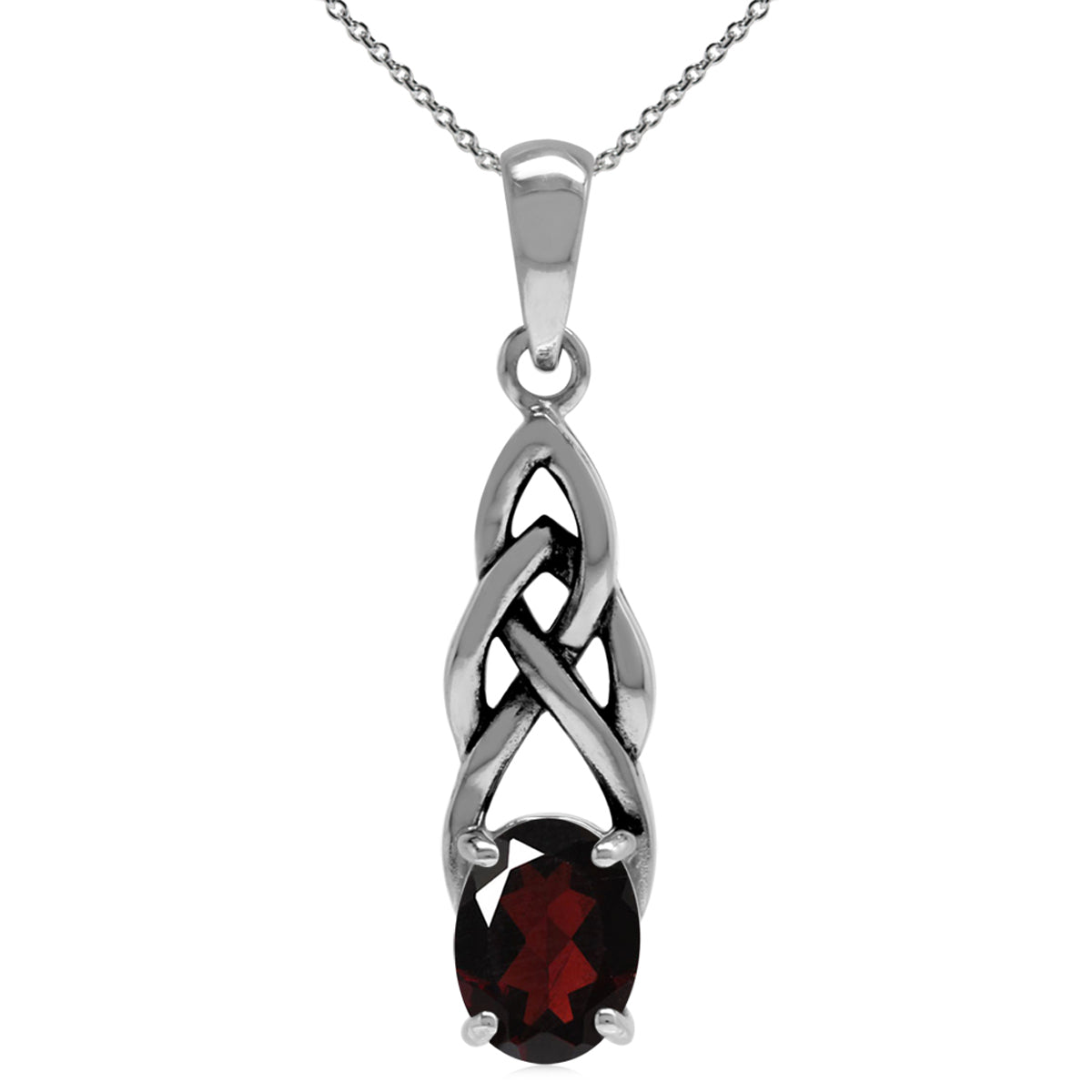 1.4ct. Natural Garnet 925 Sterling Silver Celtic Knot Solitaire Pendant with 18 Inch Chain Necklace - Silvershake-store