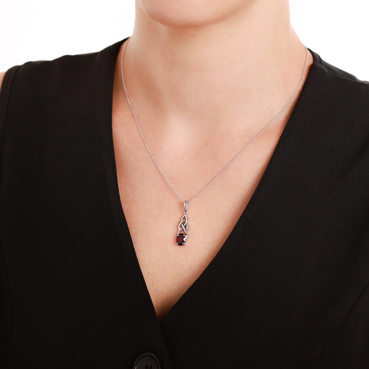 1.4ct. Natural Garnet 925 Sterling Silver Celtic Knot Solitaire Pendant w/ 18 Inch Chain Necklace silvershake