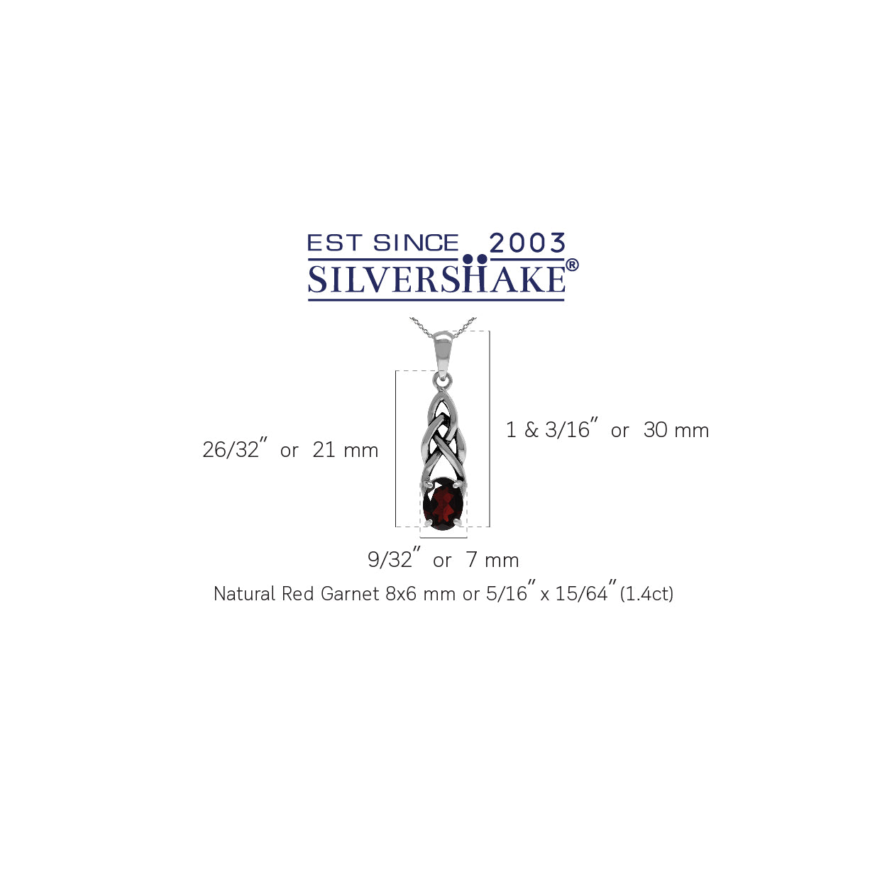 1.4ct. Natural Garnet 925 Sterling Silver Celtic Knot Solitaire Pendant with 18 Inch Chain Necklace - Silvershake-store