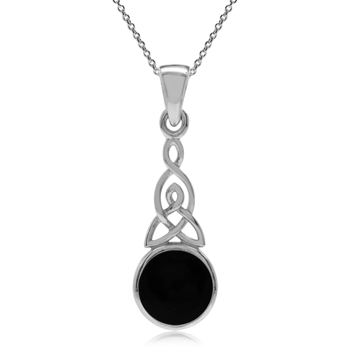 Created Black Onyx 925 Sterling Silver Triquetra Celtic Knot Pendant w/ 18 Inch Chain Necklace silvershake