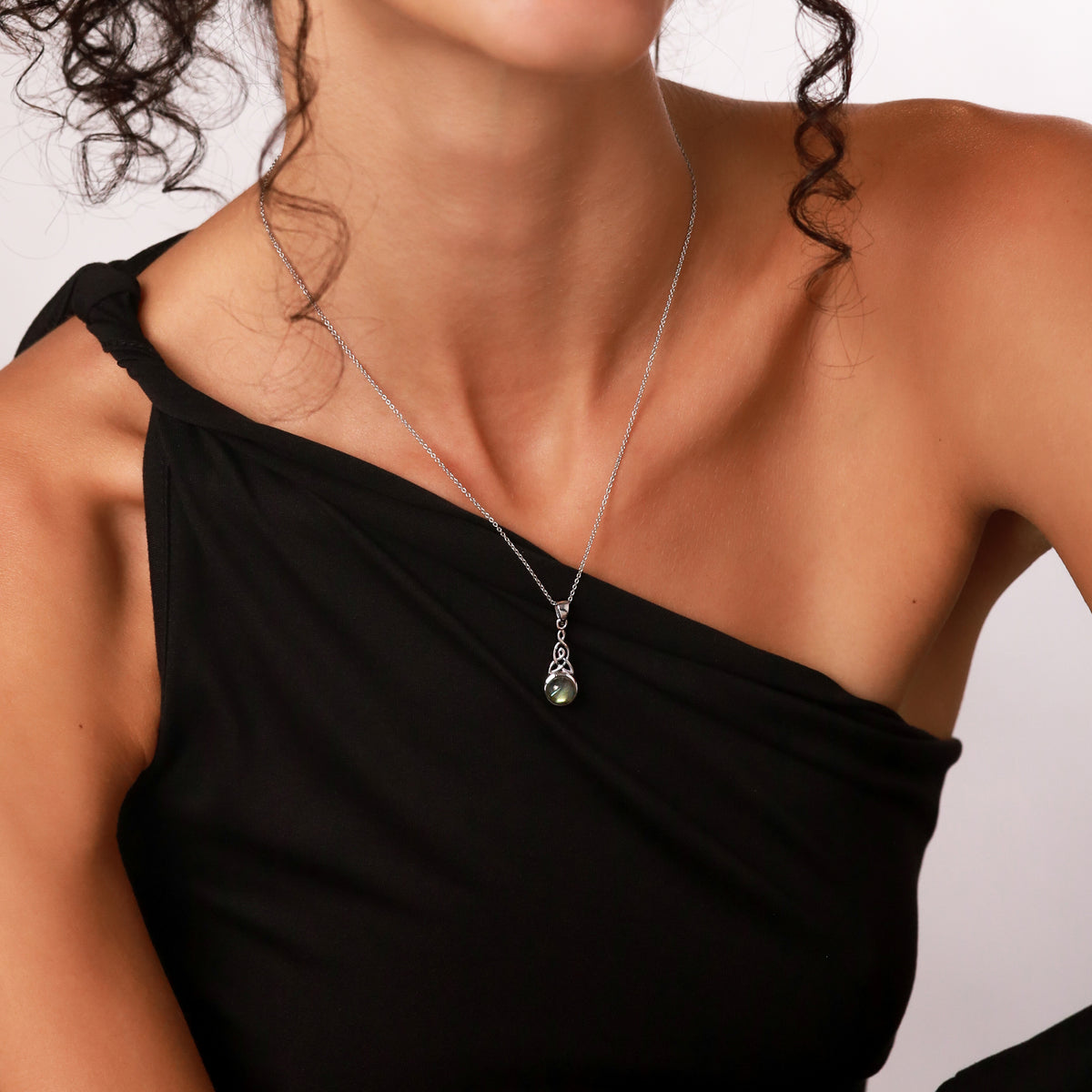 Created Black Onyx 925 Sterling Silver Triquetra Celtic Knot Pendant w/ 18 Inch Chain Necklace silvershake
