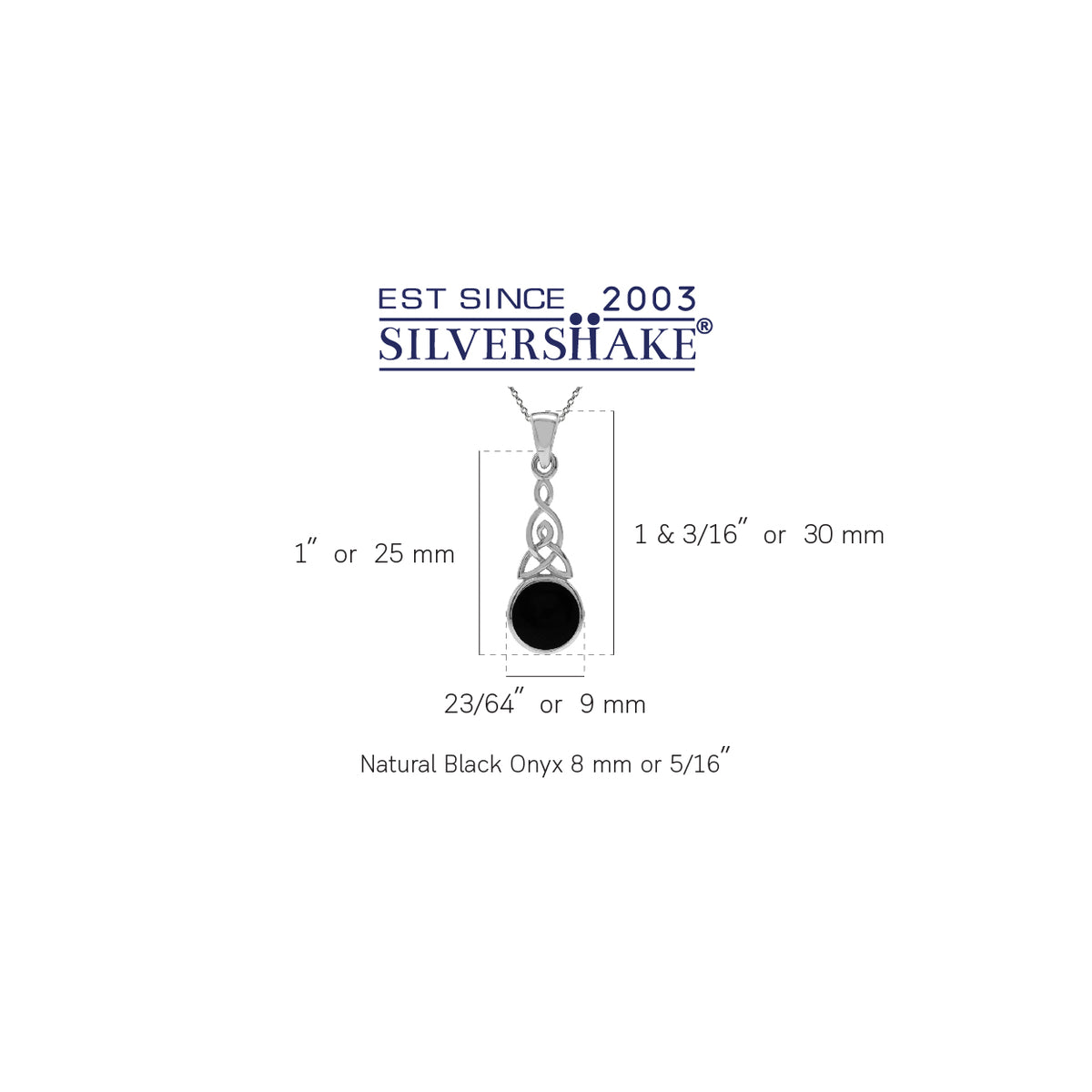Created Black Onyx 925 Sterling Silver Triquetra Celtic Knot Pendant w/ 18 Inch Chain Necklace silvershake