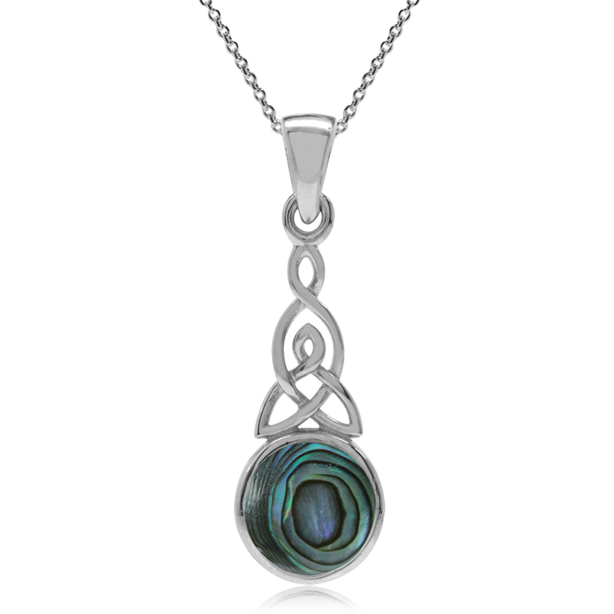 Abalone/Paua Shell 925 Sterling Silver Triquetra Celtic Knot Pendant w/ 18 Inch Chain Necklace silvershake