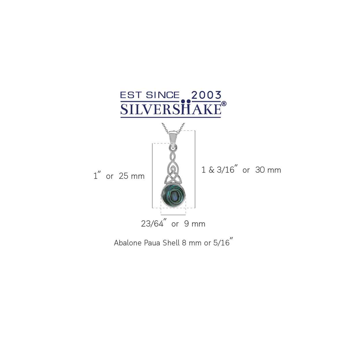 Abalone/Paua Shell 925 Sterling Silver Triquetra Celtic Knot Pendant w/ 18 Inch Chain Necklace silvershake