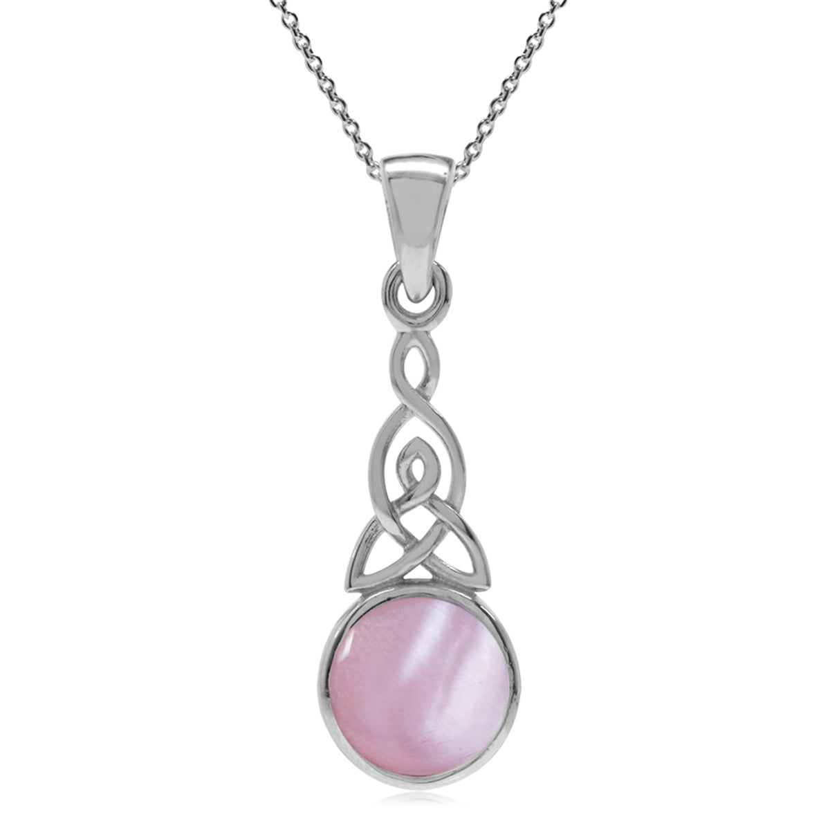 Pink Mother of Pearl 925 Sterling Silver Triquetra Celtic Knot Pendant w/ 18 Inch Chain Necklace silvershake