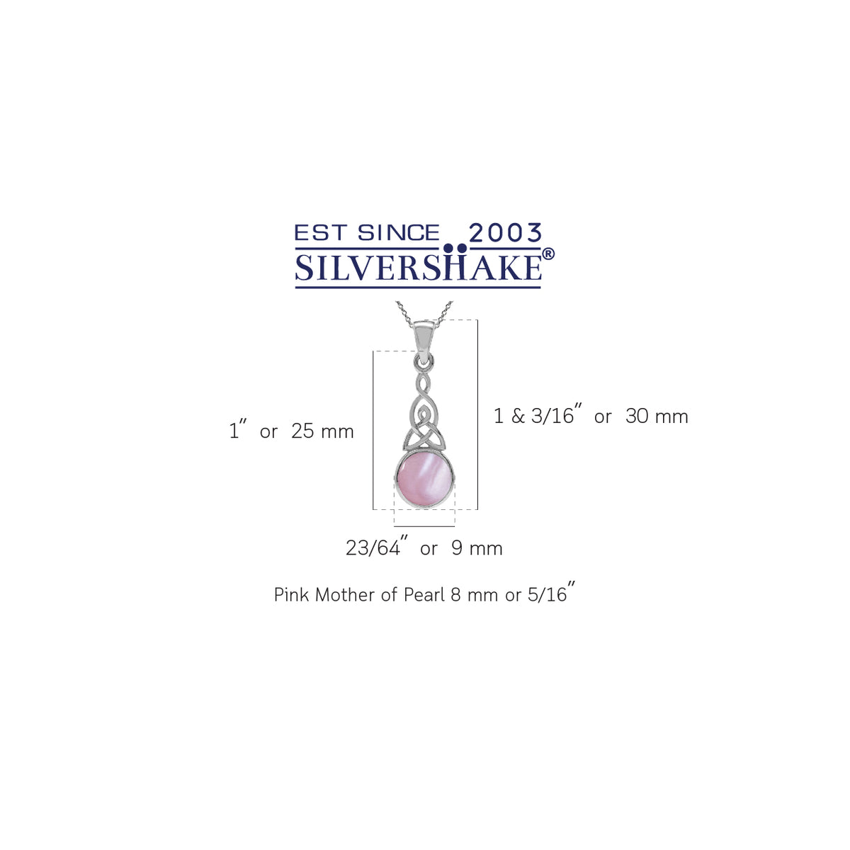 Pink Mother of Pearl 925 Sterling Silver Triquetra Celtic Knot Pendant w/ 18 Inch Chain Necklace silvershake