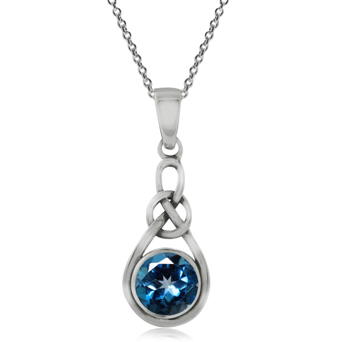 1.08ct. Genuine London Blue Topaz 925 Sterling Silver Celtic Knot Pendant w/ 18 Inch Chain Necklace silvershake
