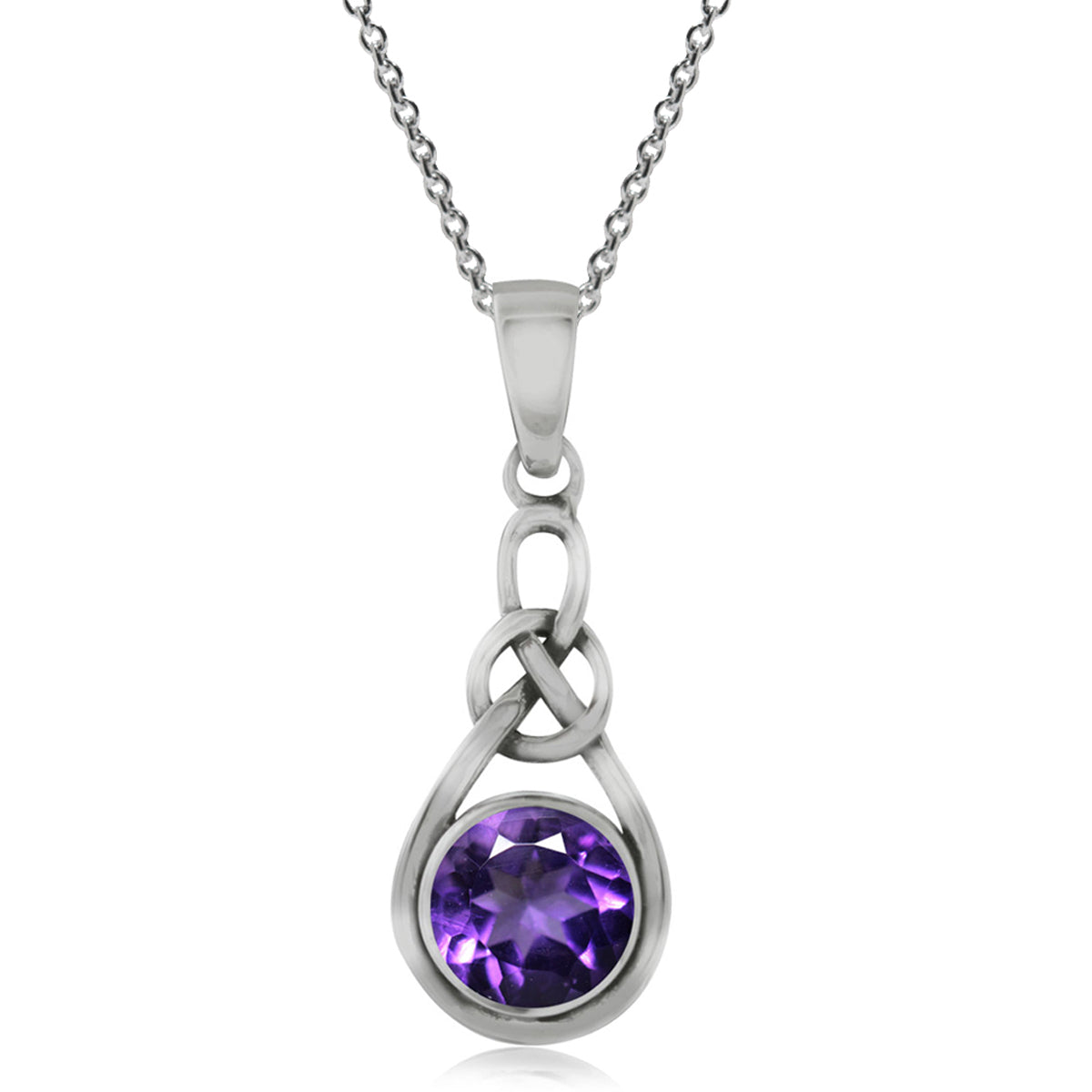Genuine Amethyst 925 Sterling Silver Celtic Knot Pendant w/ 18" Chain Necklace silvershake