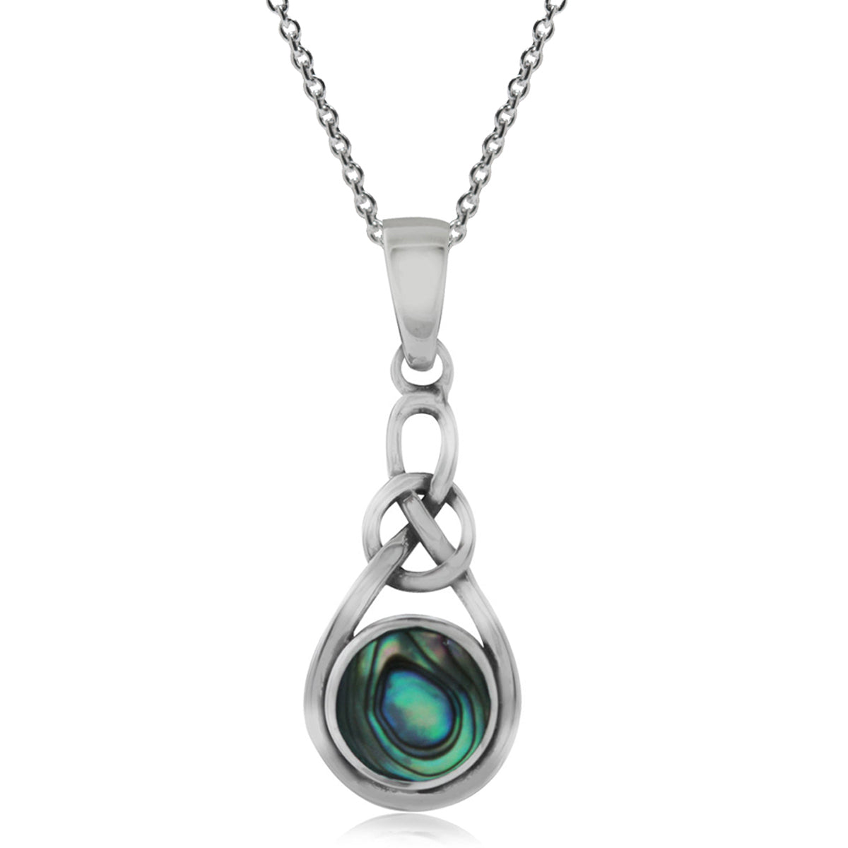 Abalone/Paua Shell Inlay 925 Sterling Silver Celtic Knot Solitaire Pendant w/ 18 Inch Chain Necklace silvershake