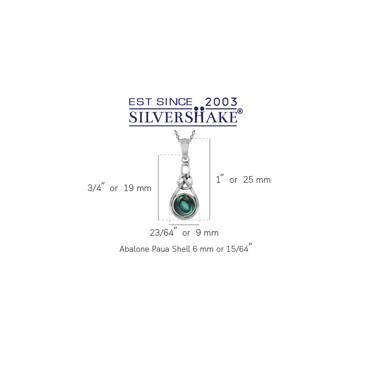 Abalone/Paua Shell Inlay 925 Sterling Silver Celtic Knot Solitaire Pendant w/ 18 Inch Chain Necklace silvershake