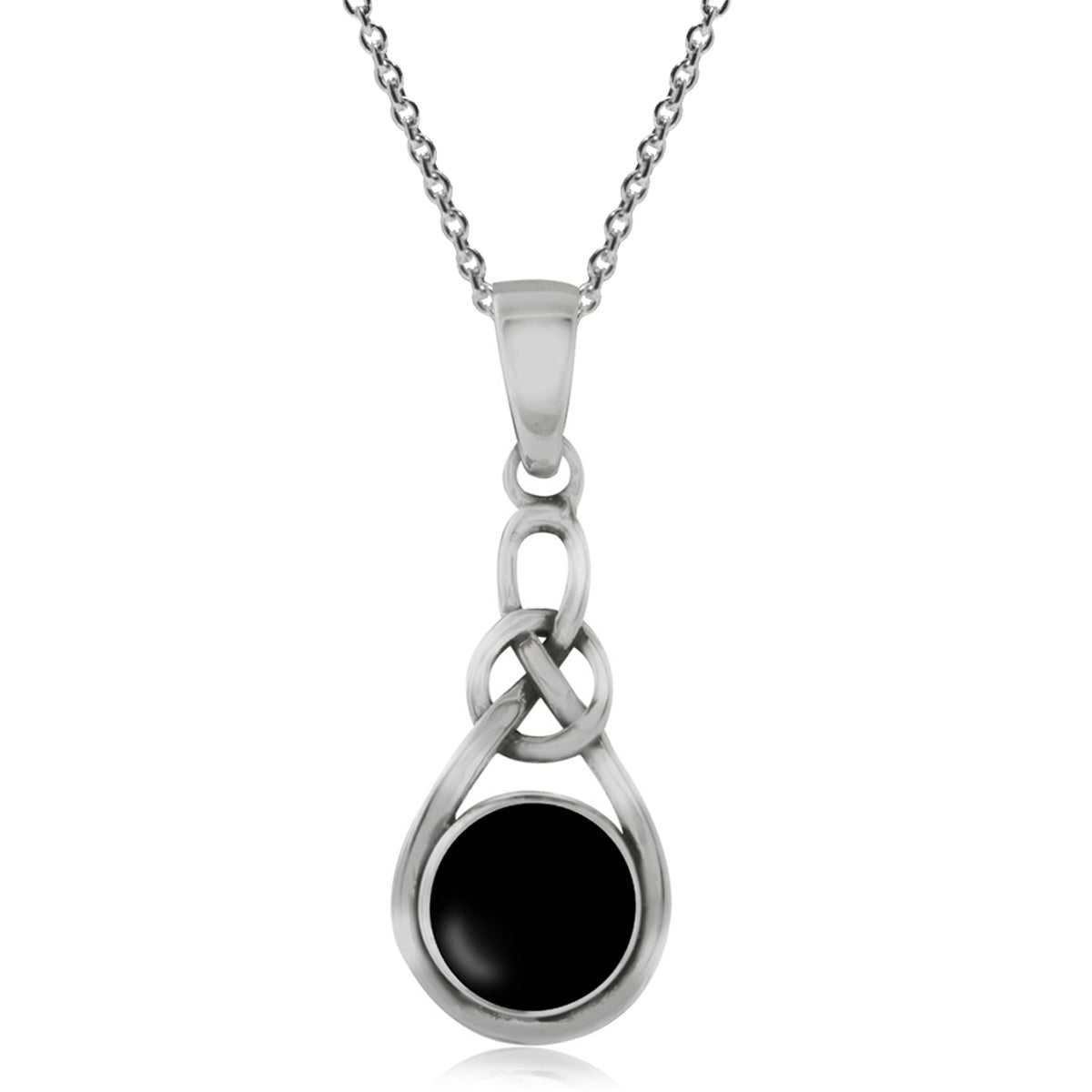 Created Black Onyx Inlay 925 Sterling Silver Celtic Knot Solitaire Pendant w/ 18 Inch Chain Necklace silvershake