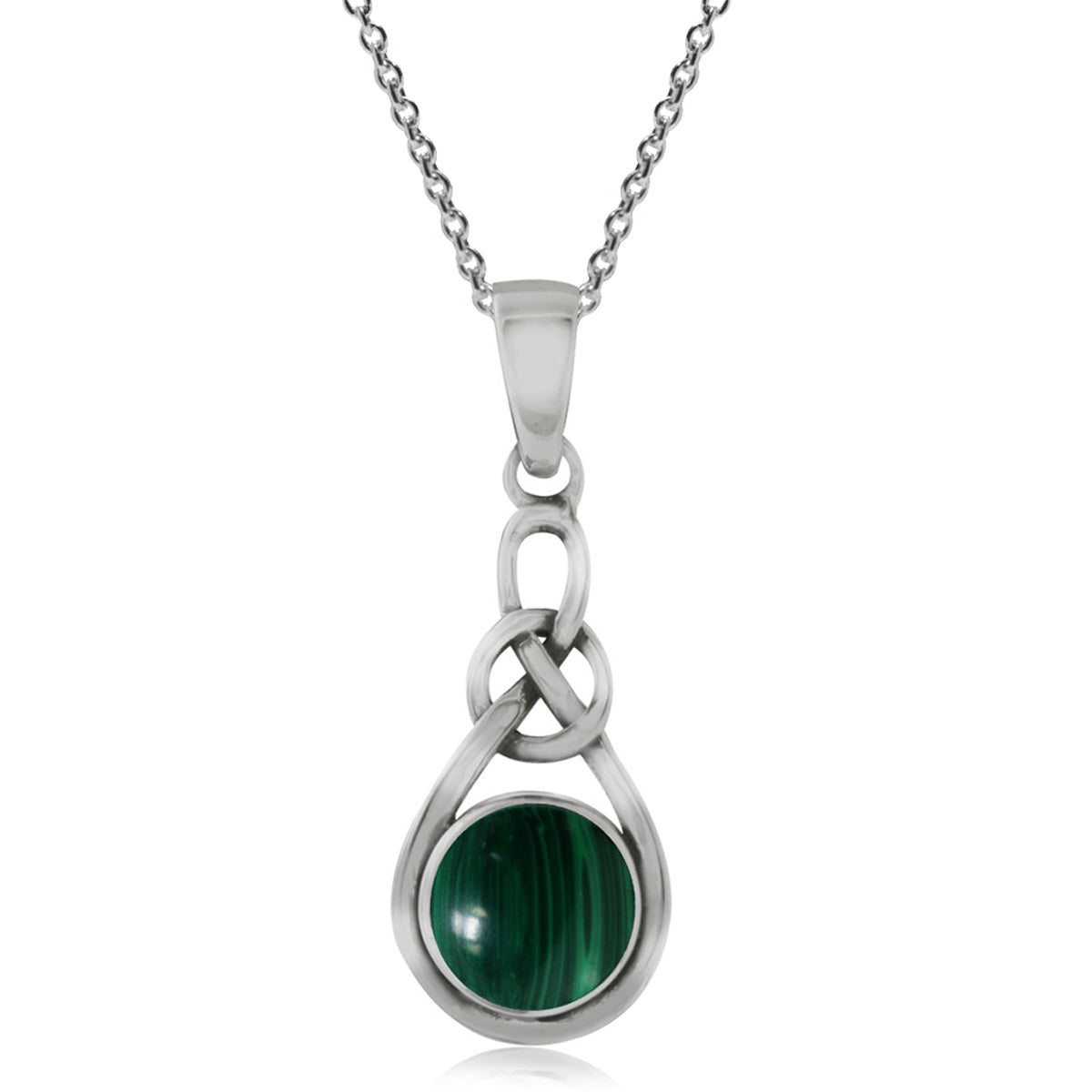 Created Malachite 925 Sterling Silver Celtic Knot Solitaire Pendant w/ 18 Inch Chain Necklace silvershake