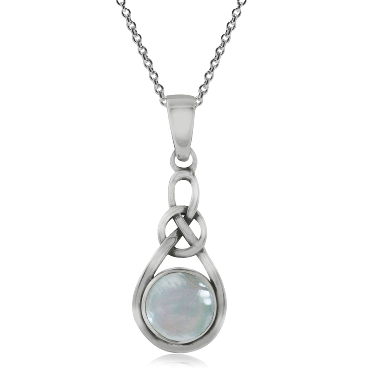 White Mother of Pearl 925 Sterling Silver Celtic Knot Solitaire Pendant w/ 18 Inch Chain Necklace silvershake