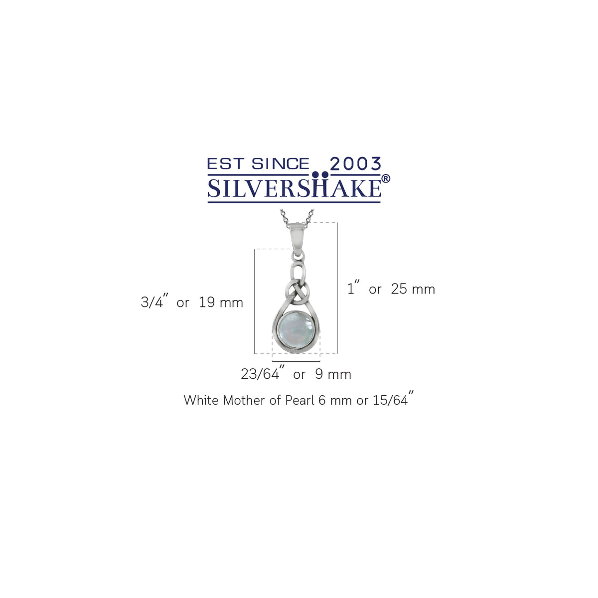 White Mother of Pearl 925 Sterling Silver Celtic Knot Solitaire Pendant w/ 18 Inch Chain Necklace silvershake