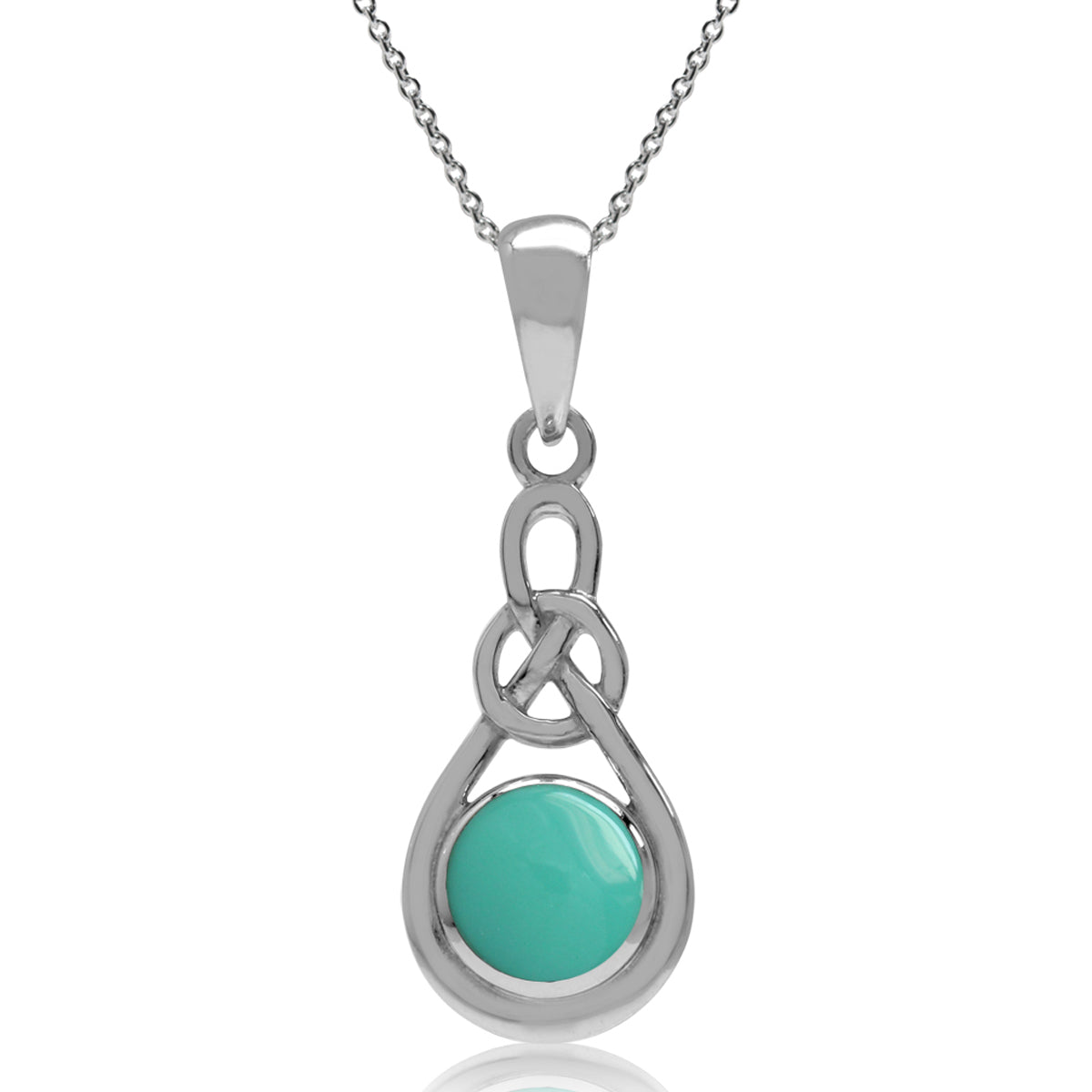 Created Green Turquoise 925 Sterling Silver Celtic Knot Solitaire Pendant w/ 18 Inch Chain Necklace silvershake