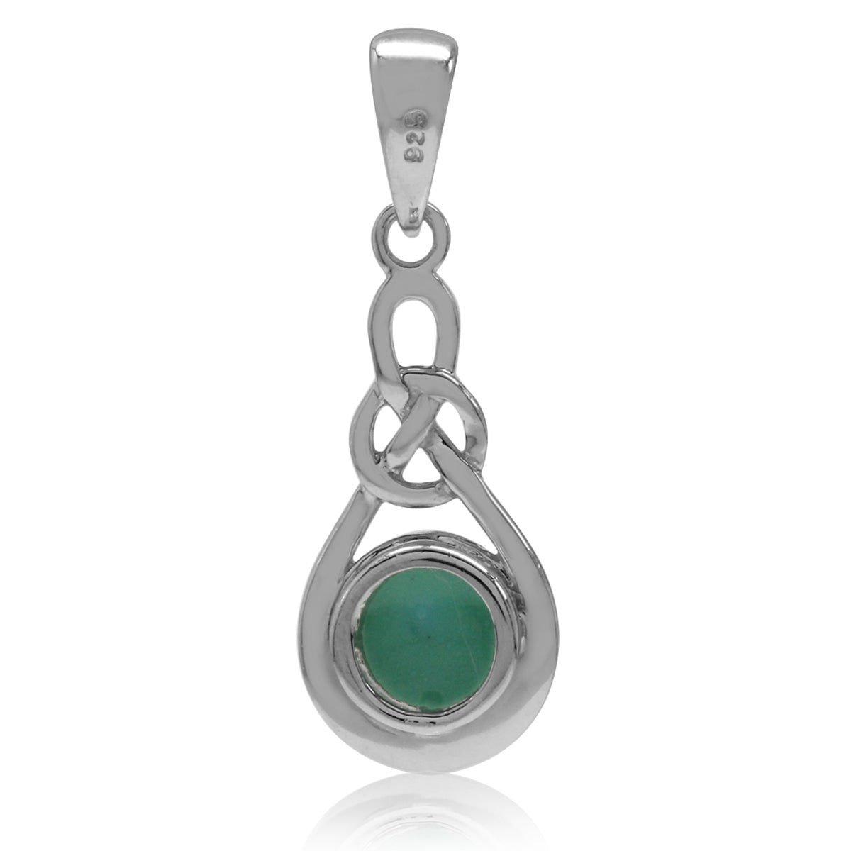 Created Green Turquoise 925 Sterling Silver Celtic Knot Solitaire Pendant w/ 18 Inch Chain Necklace silvershake