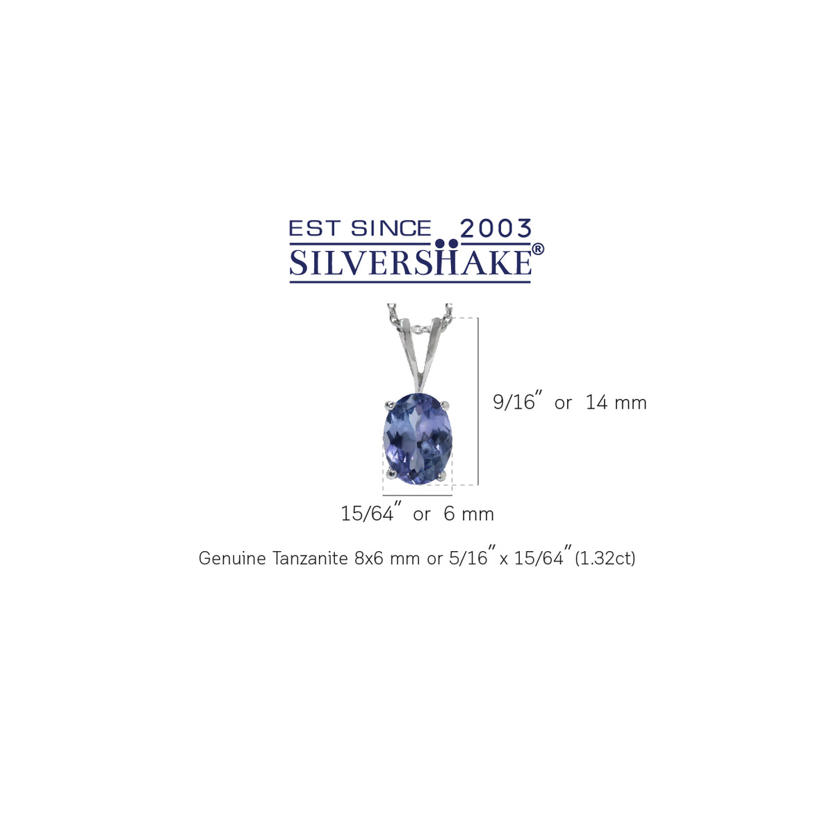 1.32ct. Genuine Tanzanite 925 Sterling Silver Solitaire Pendant with 18 Inch Chain Necklace silvershake