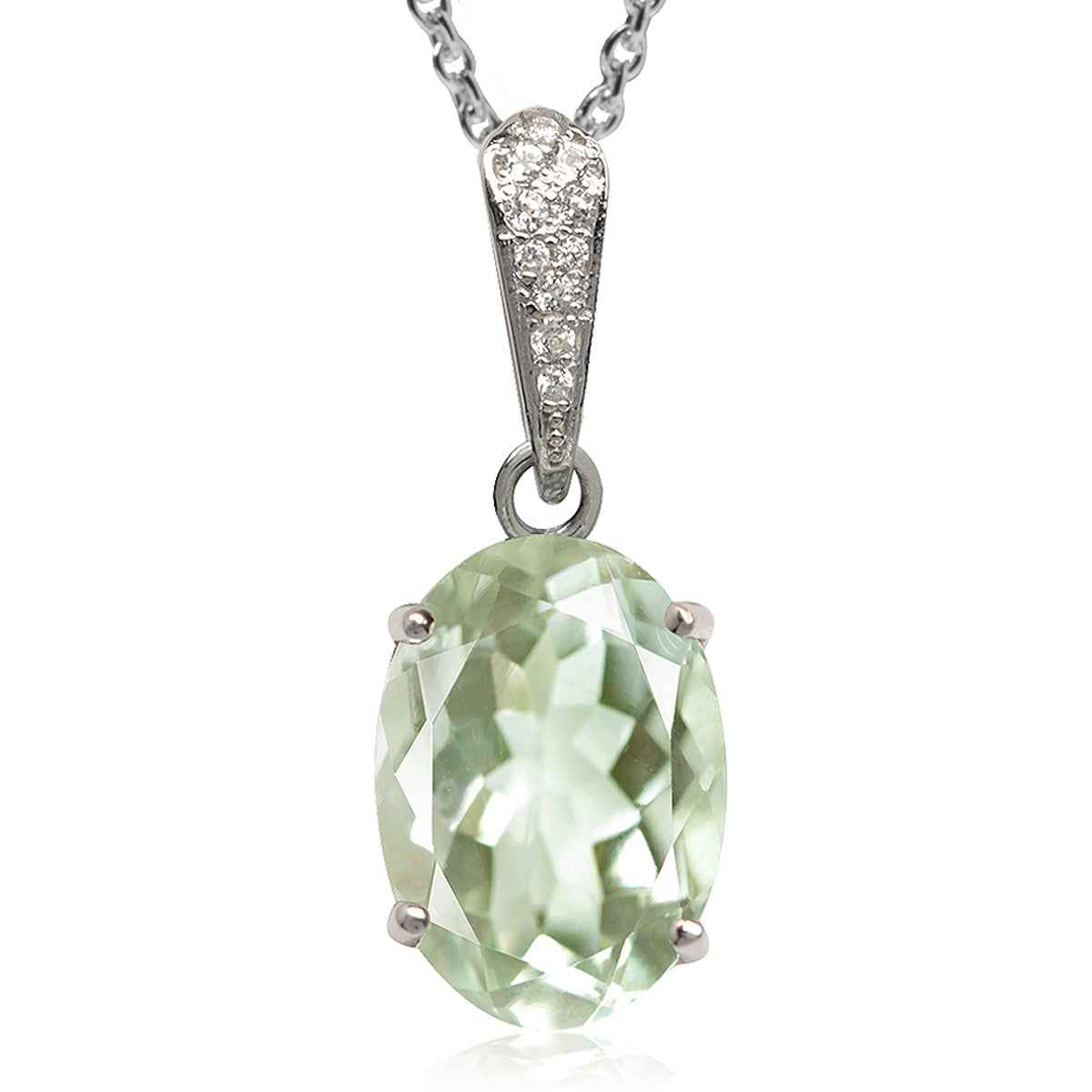4.26ct. Natural Green Amethyst White Gold Plated 925 Sterling Silver Pendant with 18 Inch Chain Necklace
