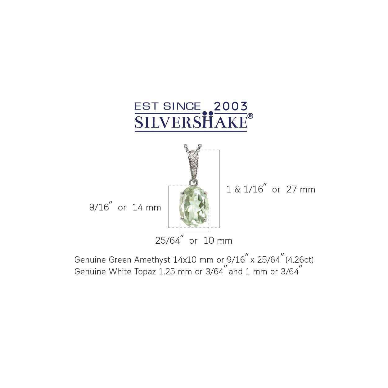 4.26ct. Natural Green Amethyst White Gold Plated 925 Sterling Silver Pendant with 18 Inch Chain Necklace
