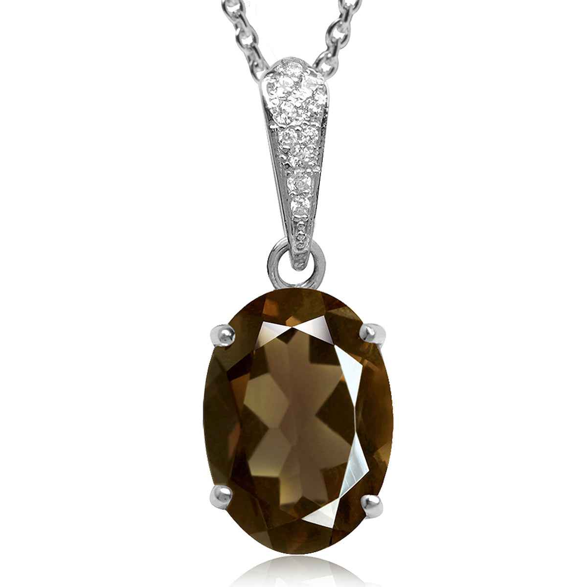 5.22ct. Natural Smoky Quartz White Gold Plated 925 Sterling Silver Pendant with 18 Inch Chain Necklace