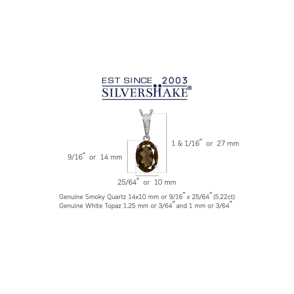 5.22ct. Natural Smoky Quartz White Gold Plated 925 Sterling Silver Pendant with 18 Inch Chain Necklace