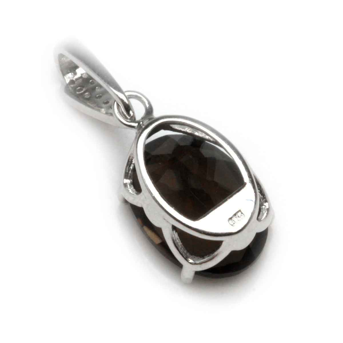 5.22ct. Natural Smoky Quartz White Gold Plated 925 Sterling Silver Pendant with 18 Inch Chain Necklace