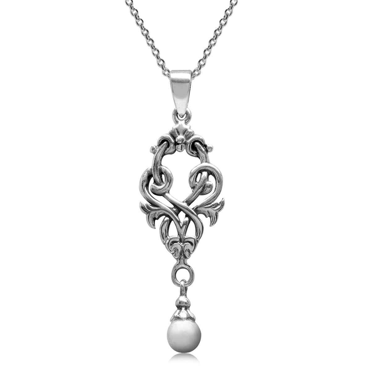 925 Sterling Silver Victorian Style Dangle Pendant with 18 Inch Chain Necklace