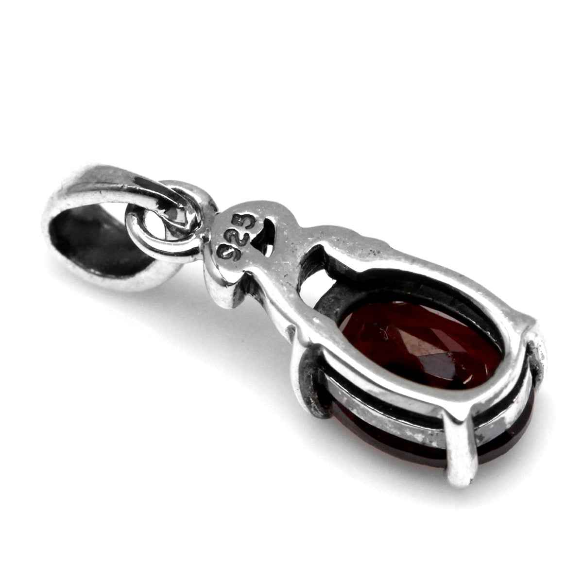 Natural Garnet 925 Sterling Silver Victorian Style Pendant with 18 Inch Chain Necklace