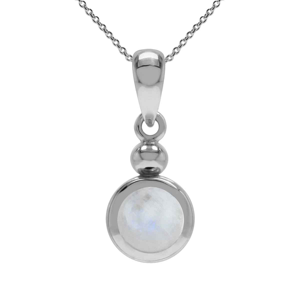 6mm Natural Moonstone 925 Sterling Silver Pendant with 18 Inch Chain Necklace