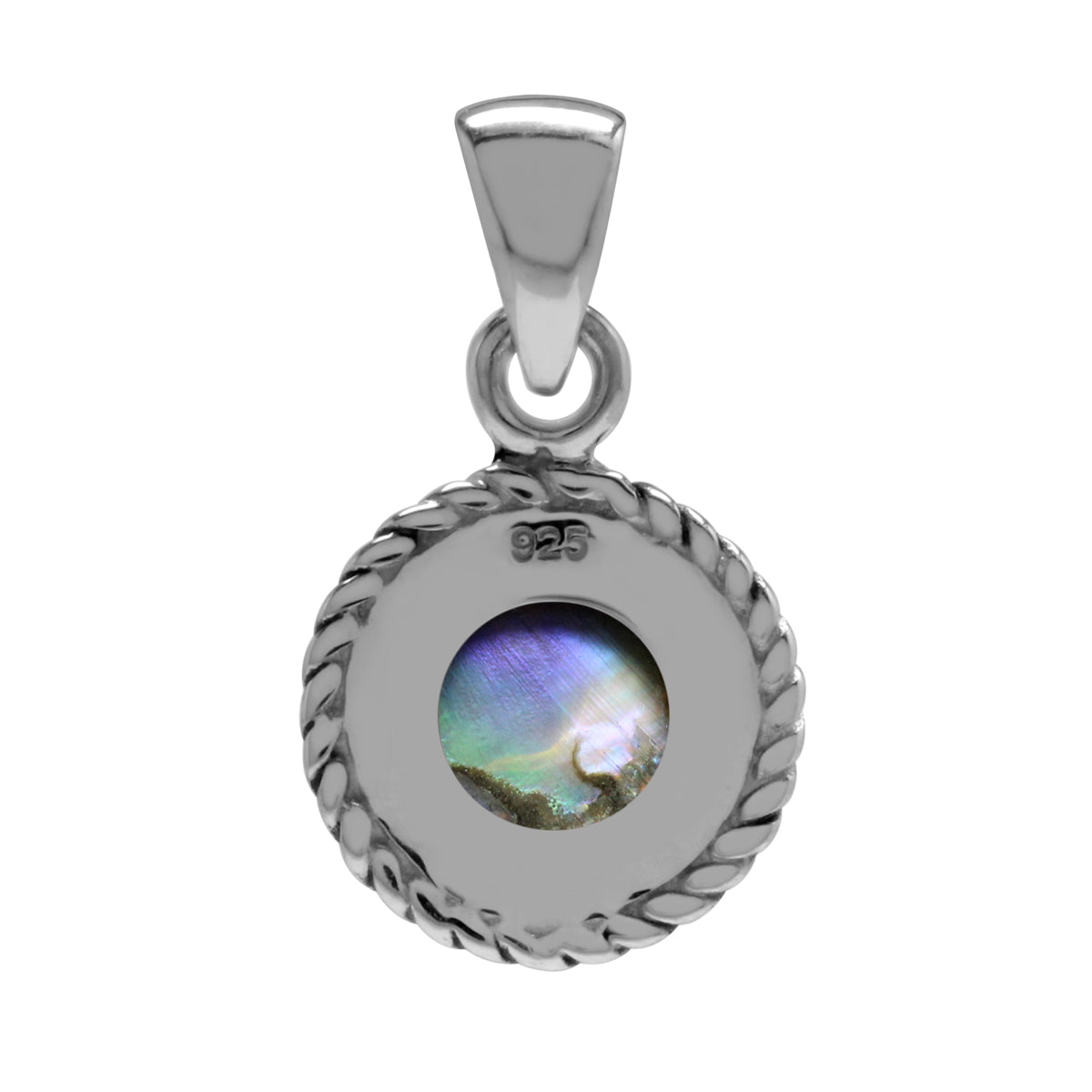 Abalone/Paua Shell Inlay 925 Sterling Silver Rope Solitaire Pendant w/ 18 Inch Chain Necklace silvershake