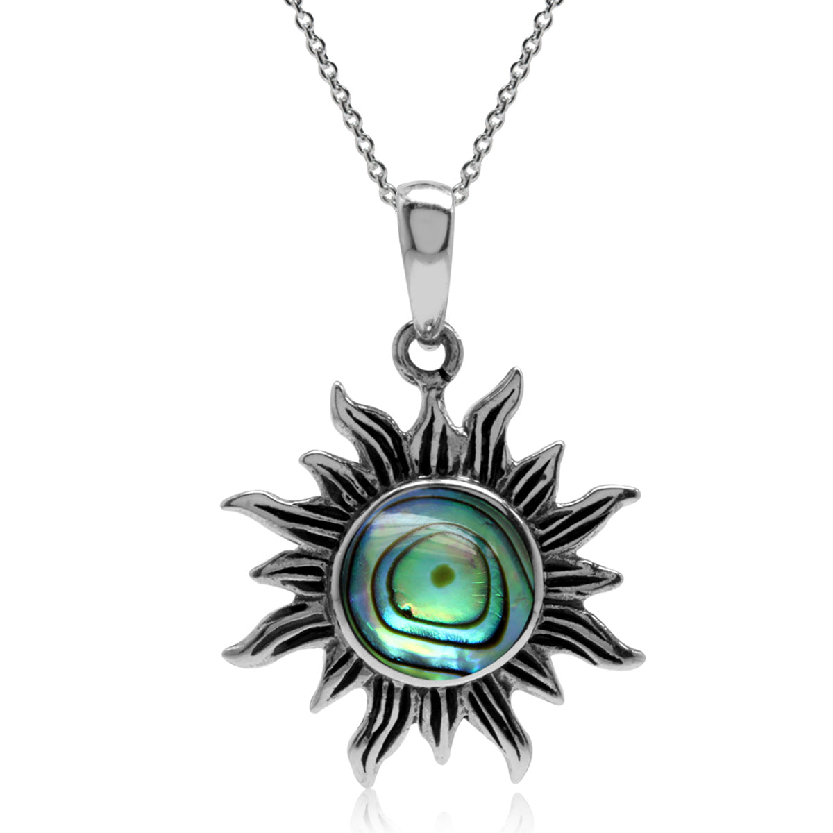 Abalone/Paua Shell 925 Sterling Silver Sun Ray Inspired Pendant w/ 18 Inch Chain Necklace silvershake