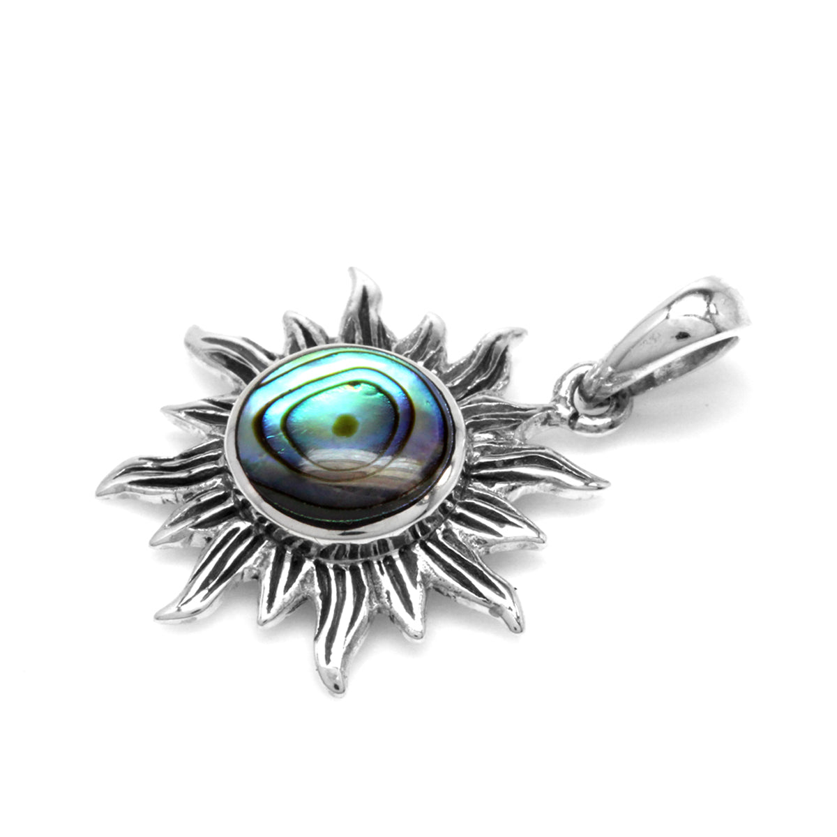 Abalone/Paua Shell 925 Sterling Silver Sun Ray Inspired Pendant w/ 18 Inch Chain Necklace silvershake