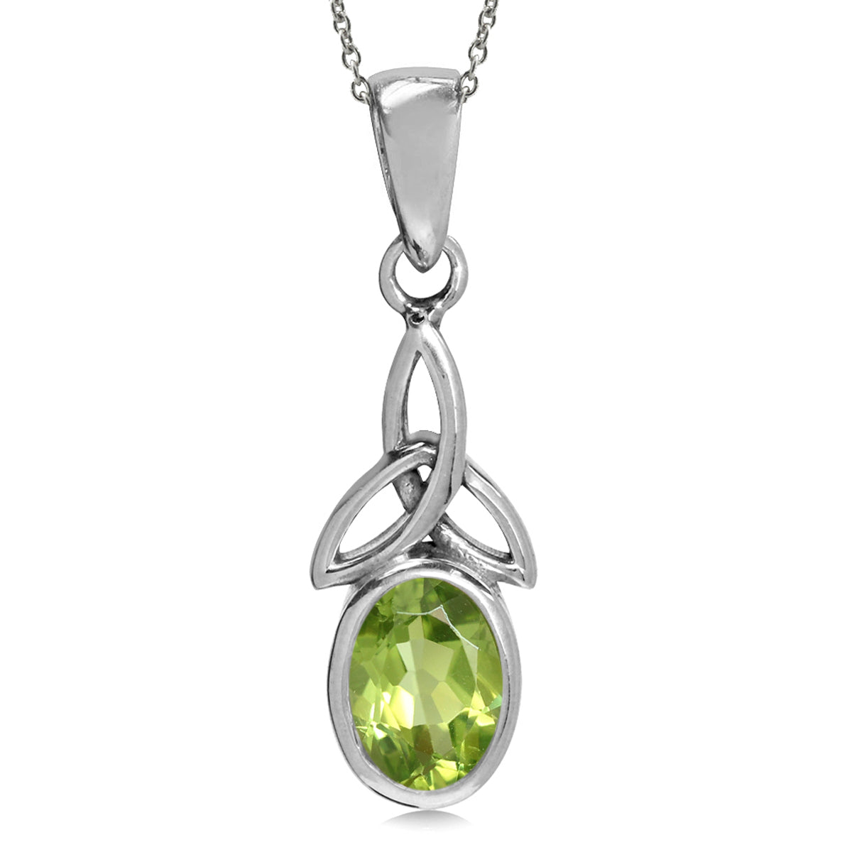 Natural Peridot 925 Sterling Silver Triquetra Celtic Knot Pendant w/ 18 Inch Chain Necklace silvershake