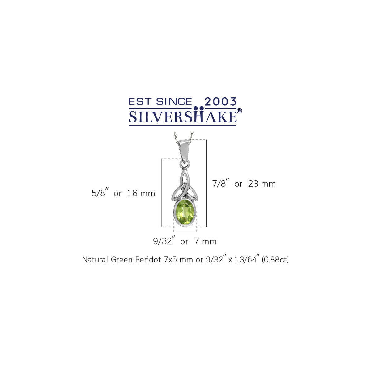 Natural Peridot 925 Sterling Silver Triquetra Celtic Knot Pendant w/ 18 Inch Chain Necklace silvershake