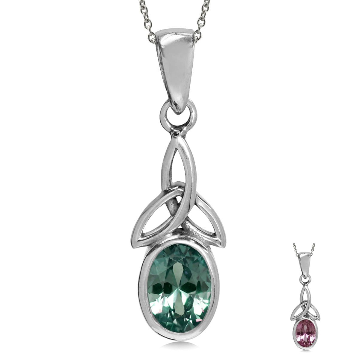Simulated Color Change Alexandrite 925 Sterling Silver Triquetra Celtic Knot Pendant w/ 18" Necklace silvershake