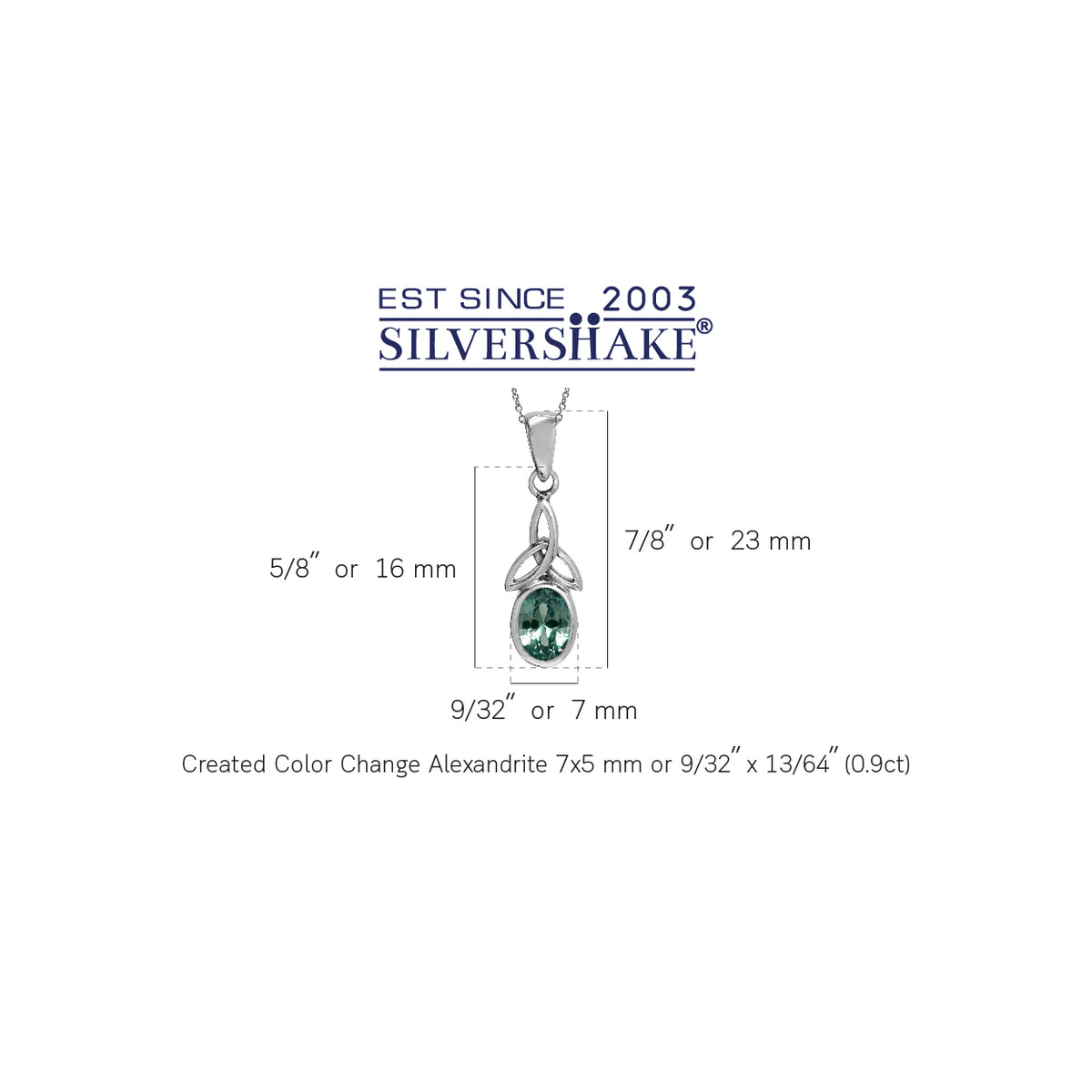 Simulated Color Change Alexandrite 925 Sterling Silver Triquetra Celtic Knot Pendant w/ 18" Necklace silvershake