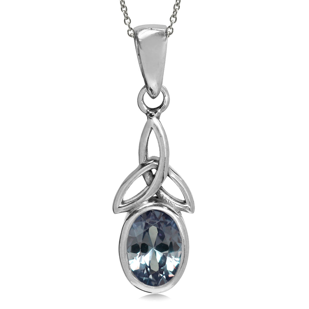 Simulated Color Change Alexandrite 925 Sterling Silver Triquetra Celtic Knot Pendant w/ 18" Necklace silvershake