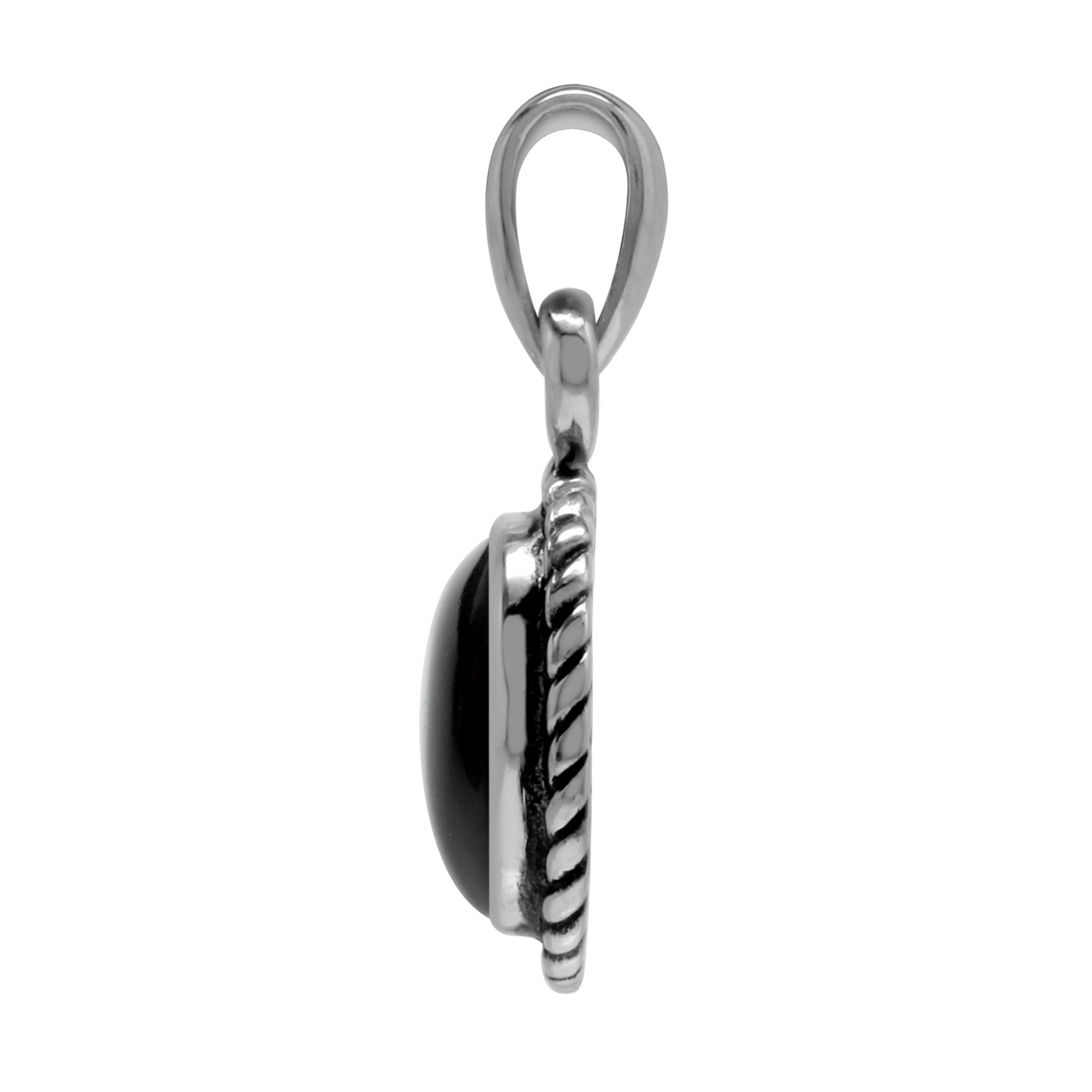 Created Black Onyx 925 Sterling Silver Rope Solitaire Pendant with 18 Inch Chain Necklace - Silvershake-store