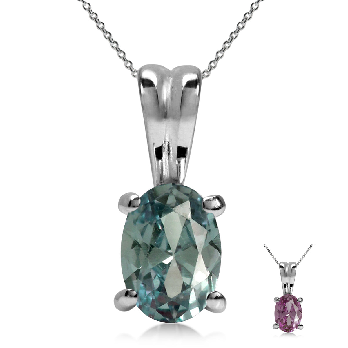 7x5MM Created Alexandrite 925 Sterling Silver Solitaire Pendant w/18" Necklace silvershake