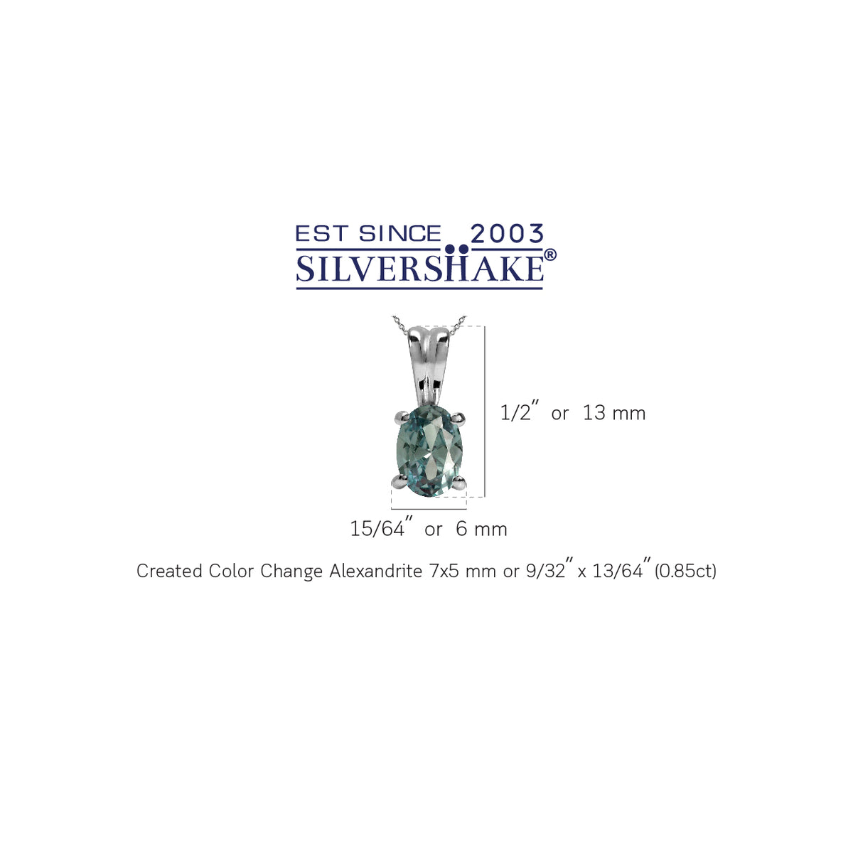 7x5MM Created Alexandrite 925 Sterling Silver Solitaire Pendant w/18" Necklace silvershake